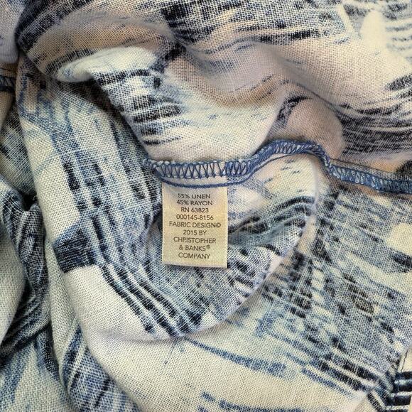 Christopher & Banks Linen Shirt Top Womens Size XL Blue Floral Beachy Coastal - Picture 5 of 8